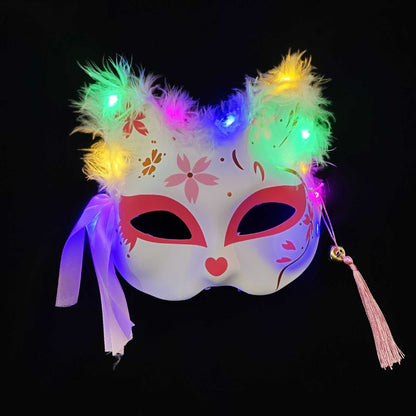 6pcs Led Cat Masks Halloween Decorations Glowing Furry Fox Masquerade Masks Diy Painted Light Up Performance Party Cosplay Masks