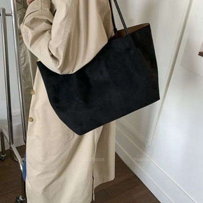 LEFTSIDE Women Faux Suede Shoulder Bag 2025 Winter Retro Soft Tote Bag Luxury Designer Trend Female High Capacity Handbags