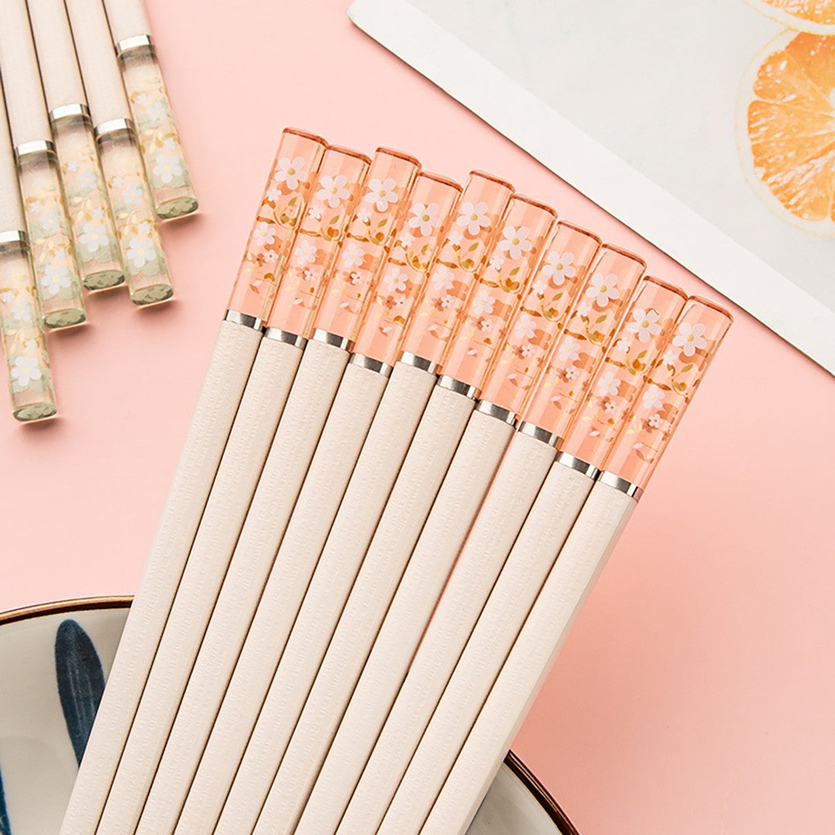 5 Pares de Hashis Sakura Âmbar Pétalas de Flor de Cerejeira Novo Padrão Antiderrapante Pauzinho de Sushi Hashis Ecológicos para Alimentos
