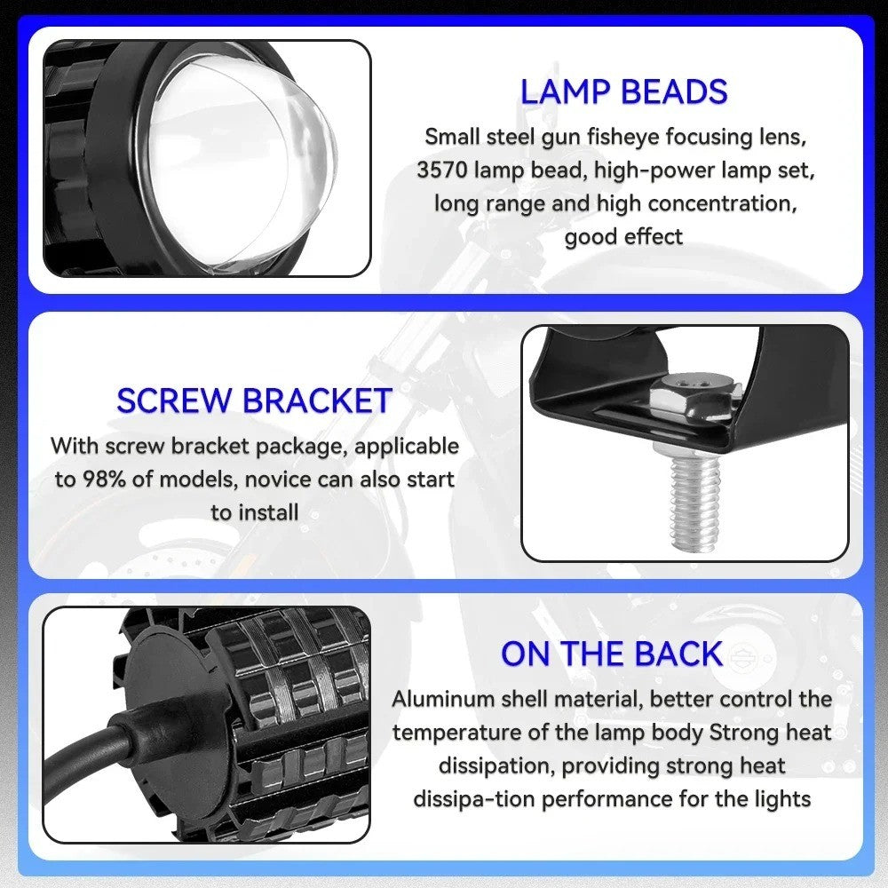 2pcs Motorcycle Led Headlight 12V High Bright Led Lights Lamp for Motorbike Moto Led Auxiliary Spotlights