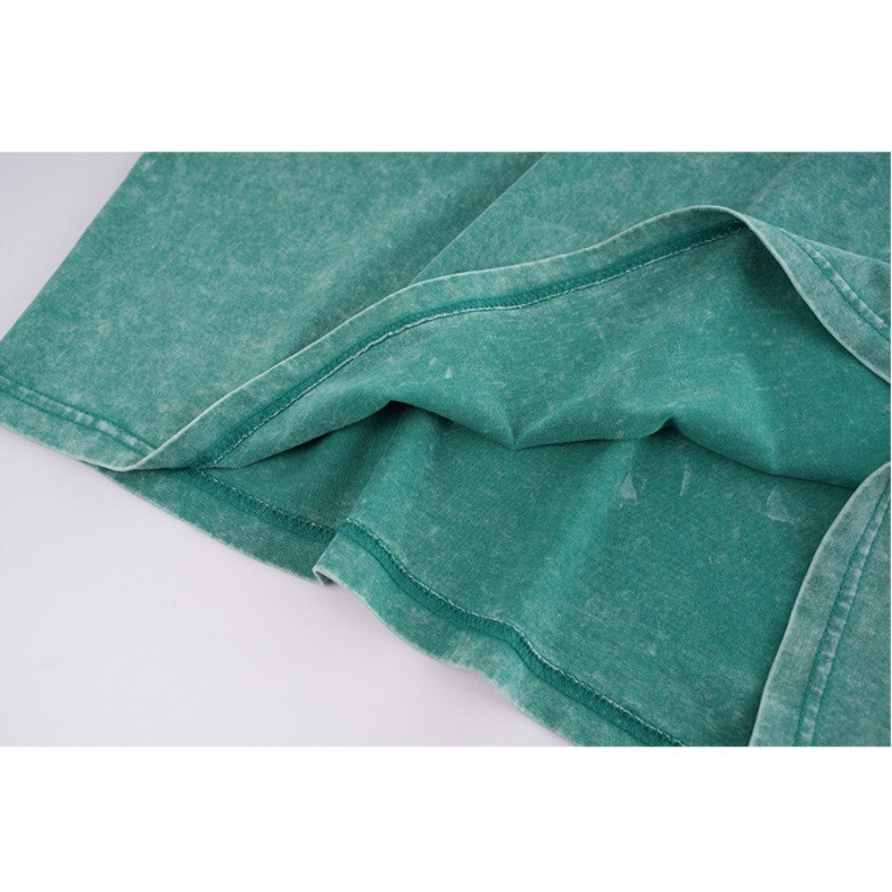 230g retro fried snowflake washed T-shirt Europe and the United States cross-border cotton t loose bottoming round neck pullover