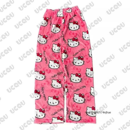 Autumn Winter Cartoon Hello Kitty Pajamas Pants Y2K Anime Women‘s Pajama Pants Couple Sleepwear Trousers Casual Home Clothes