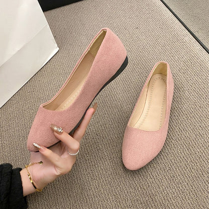 Plus Size 35-42 Women Flats Slip on Candy Color Woman Boat Shoes Black  Faux Suede Ladies Ballet Flats