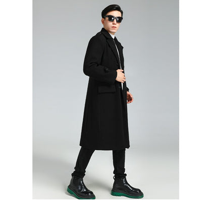 Nerazzurri Autumn Winter Long Elegant Luxury Chic Navy Blue Warm Woolen Coat for Men Double Breasted Wool & blends Overcoat 2023