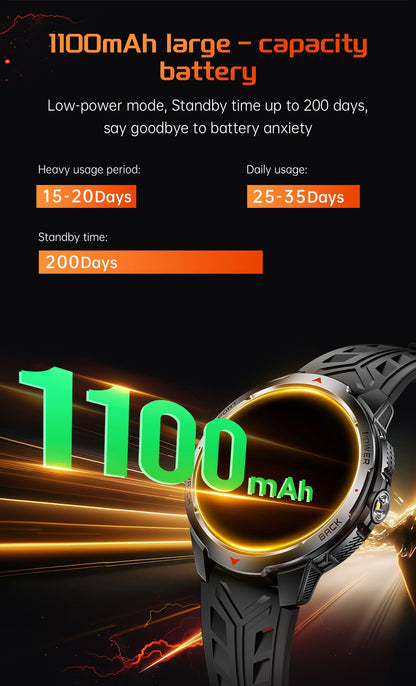 LIGE Novo Smartwatch Masculino com Bateria de 1100mAh para Esportes ao Ar Livre, Lanterna LED, Bússola, Chamada Bluetooth