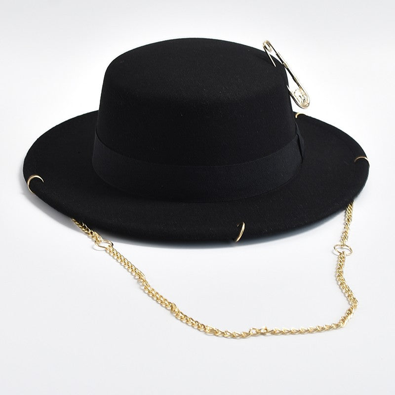 Novo Design de Moda Chapéu Fedora Para Mulheres Homens Corrente de Metal Decorativo Chapéu Jazz Festa Igreja Bonés