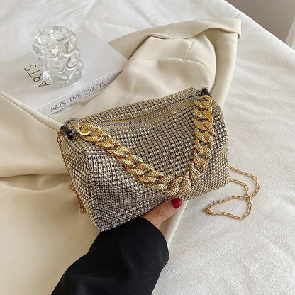 Luxury Rhinestone Bucket Bag Glitter Chain Prom Purse Women's Dinner Package Fashion Female Shoulder Bag