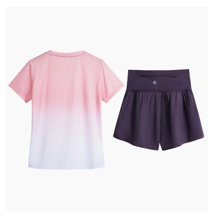 DRUR Women Running Set Quick Dry Loose Workout Outfit 2 Piece Tracksuit Summer Lightweight Gym Top Shorts Suit Badminton Apparel