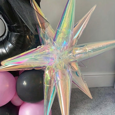 1Set Laser Colorful Transparent Teardrop and Cone Foil Balloons, DIY Holographic Explosion Star Design Balloons