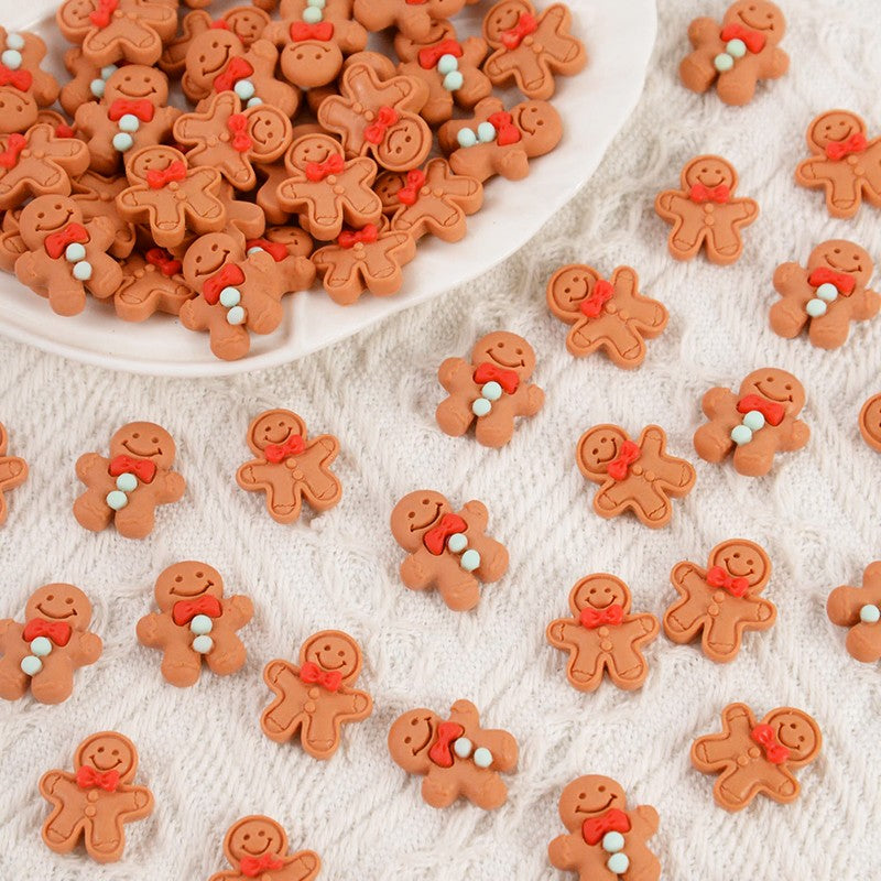 10/20Pcs Mini Gingerbread Man Resin Ornaments Christmas Decoration Flatback Cabochon Figurine Scrapbook DIY Jewelry Accessories