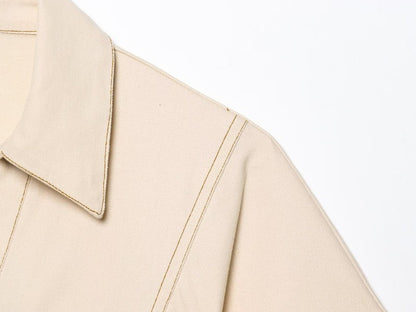 ETJ 2025 summer new TRAF women's elegant fashion waist pleated V-neck short-slee