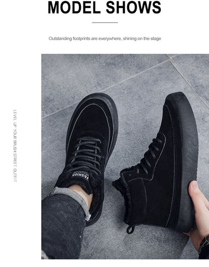 The 2025 new winter high-top plush thick men's snow boots are fashionable, casual and warm men's cotton shoes and boots