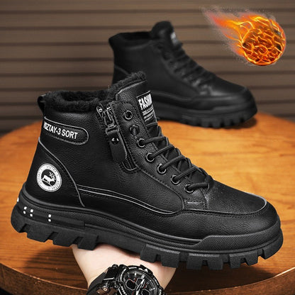 New winter plush  thick warm men's cotton shoes trendy outdoor high top male snow boots