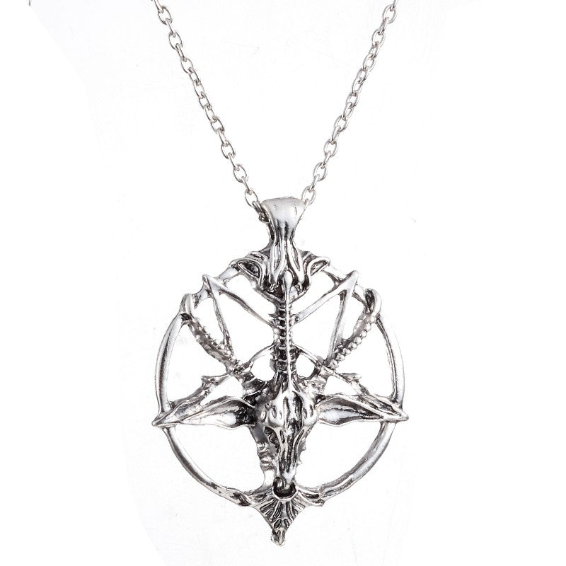 Bijuteria de moda Vintage Charme Feminino Masculino Pentagrama Pan Deus Crânio Cabeça de Bode Pingente Corrente Colares