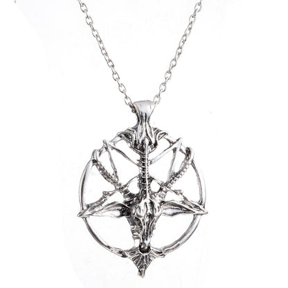 Bijuteria de moda Vintage Charme Feminino Masculino Pentagrama Pan Deus Crânio Cabeça de Bode Pingente Corrente Colares