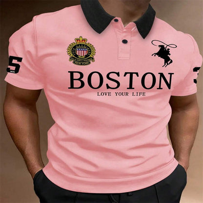 2025Manfinity Homme Manfinity Sporty Men's Simple Print Turndown Collar Ribbed Polo Shirt