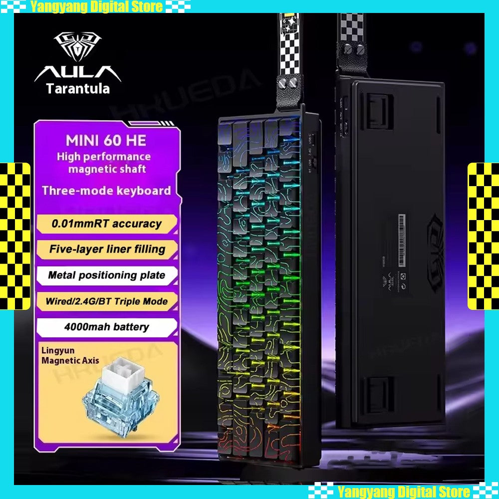 Teclado Magnético AULA MINI 60HE Pro Series Três Modos para Jogos E-sports RGB RT0.01mm Taxa de Varredura 8K Bateria de 4000mAh