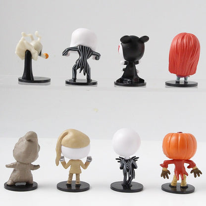 8 Peças / Conjunto Desenho Animado O Pesadelo Sally Skellington Jack Boneco de Ação de Brinquedo Natal PVC Modelo Estatueta de Vinil Presente de Halloween