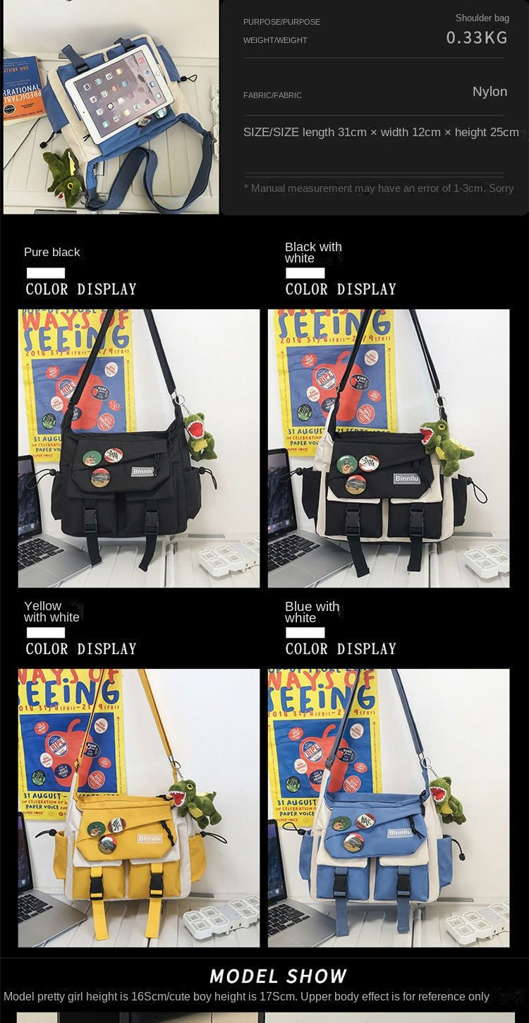 Japanese Simple Messenger Bag Student Nylon Waterproof Canvas Handbag Shoulder Crossbody Bags for Women Men Satchels Bolsas