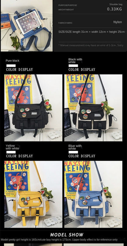 Japanese Simple Messenger Bag Student Nylon Waterproof Canvas Handbag Shoulder Crossbody Bags for Women Men Satchels Bolsas