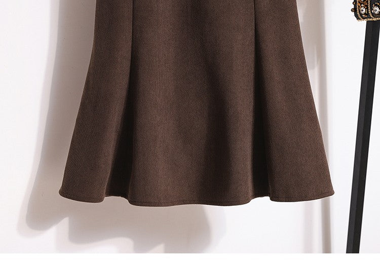 Plus Size Skirt Women 2024 Winter High Waist Elastic Velvet A Line Mermaid Skirt Korean Style Elegant Brown Or Black Long Skirts