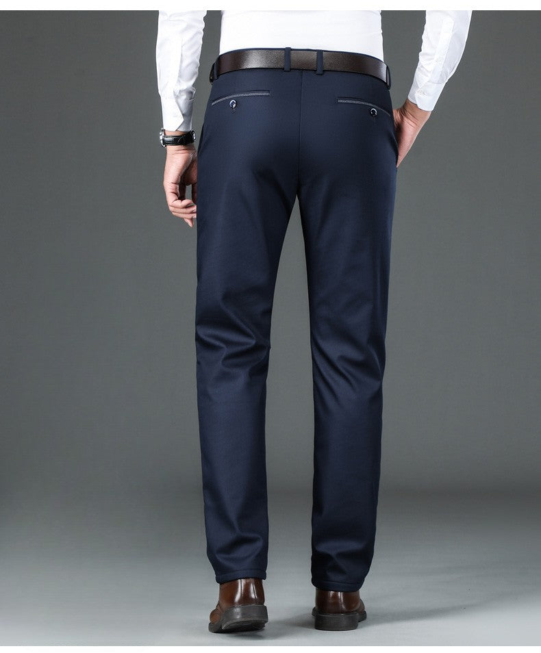 Flannel Thick Men's Casual Pants Navyblue Winter New Fleece Business Stretch Warm Plush Trousers Brand Slim Straight Male Pants