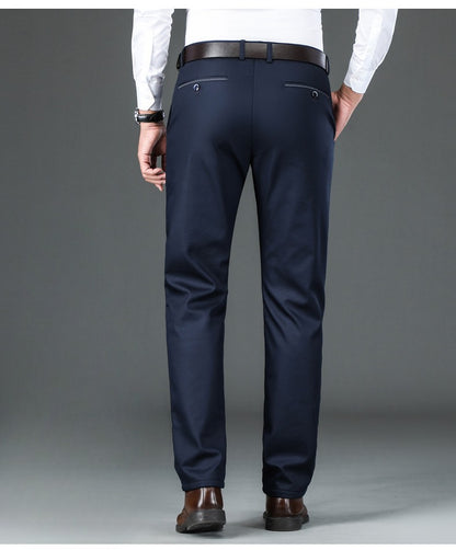 Flannel Thick Men's Casual Pants Navyblue Winter New Fleece Business Stretch Warm Plush Trousers Brand Slim Straight Male Pants