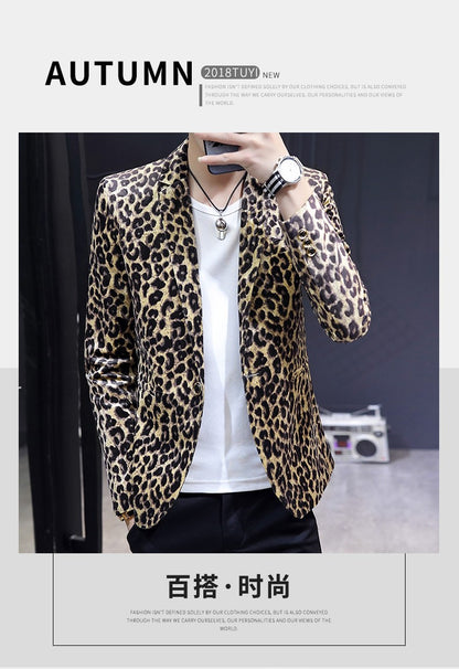 Blazer New Men's Fashion Business Gentleman Wedding British Style Banquet Leopard Print Luxe Handsome Outdoor Casual Blazer