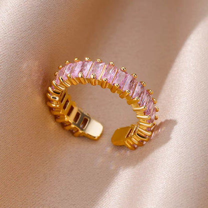 Anéis de Luxo em Aço Inoxidável Banhado a Ouro Pedra Colorida Zircônia Cristal Coração Anel Feminino Casamento Joias Boho Presente de Natal