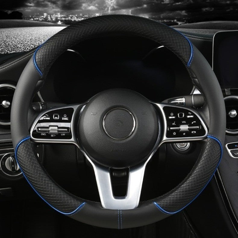 Capa de Volante de Couro All Seasons Diamond Ajuste Universal para 14,5-15 polegadas Capa de Couro Durável Design com Veias Antiderrapantes