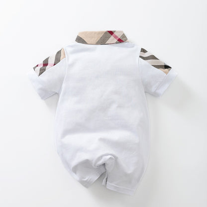 IURNXB Baby Boy's Romper Short Sleeve Cotton Infant Turndown Collar Tuxedo Jumpsuit Gentleman Summer One Piece Play Suit Outfits