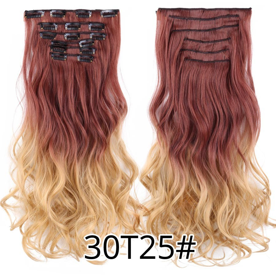 22 Polegadas Sintético Cabelo Liso Longo 16 Clipes 6 Peças/Conjunto Apliques de Cabelo Loiro Preto Resistente ao Calor Para Mulheres