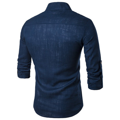 Euro Size Mens Linen Shirts Long Sleeve Button Down Solid Loose 2024 Spring Autumn Dress Henley Shirts Fashion Male Clothes