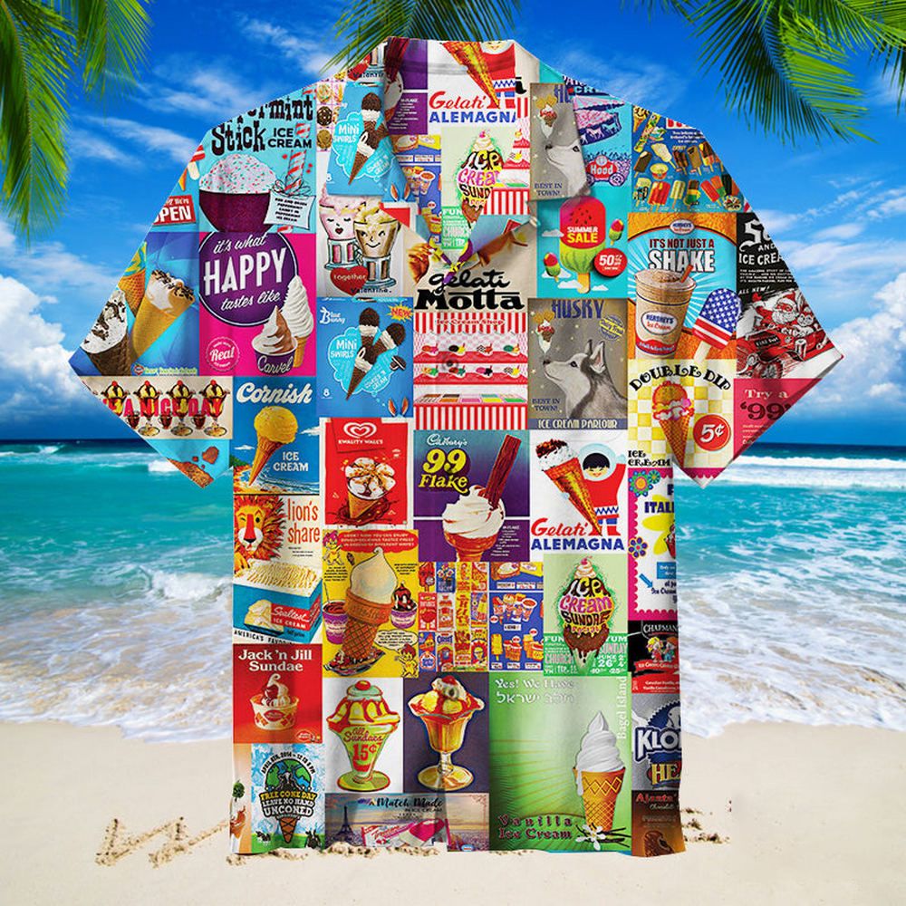 2024 Hawaiian Shirt For Men Summer Ice Cream T-Shirt Beach Prints Short Sleeved Shirt Tops Casual Original Design Men's Clothing