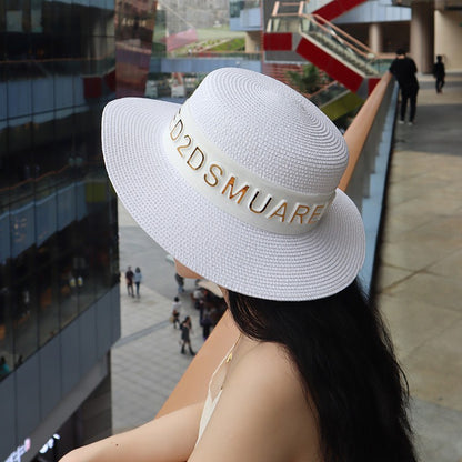 Bucket hat letters summer ladies bucket hat sun hat ladies straw hat fedora hat European men and women hat letters