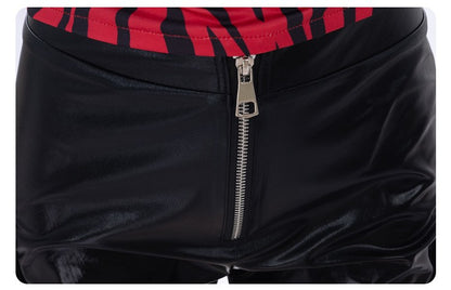 Obsession Nikki Costume Cosplay Outfit Zebra Halter Top Faux Leather Cargo Shorts Punk Streetwear Halloween Carnival Disguise