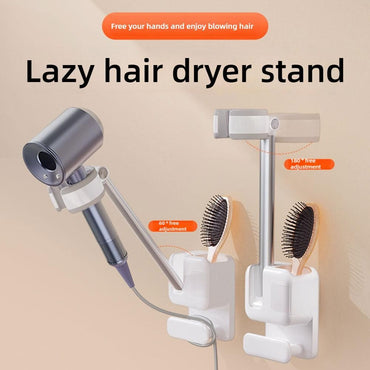 Angle Adjustable Hair Dryer Holder Non-Drilling Wall-Mounted Hair Dryer Stand For Bathroom Free-hand Lazy Storage Rack Shelf
