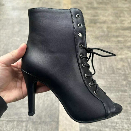 Novas Sandálias Femininas de Salto Alto Sexy Vazadas em Tela Tendência da Moda Verão Conforto Peep Toe Botas Stilettos Jazz Dance Tamanhos Grandes