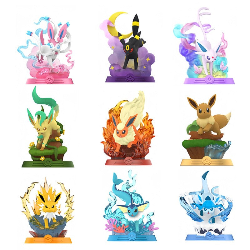 Anime Pokemon Funism Aventura Original Eevee Família Terno BlindBox Flareon Espeon Sylveon Action Figure Coleção Modelo de Brinquedo Presente