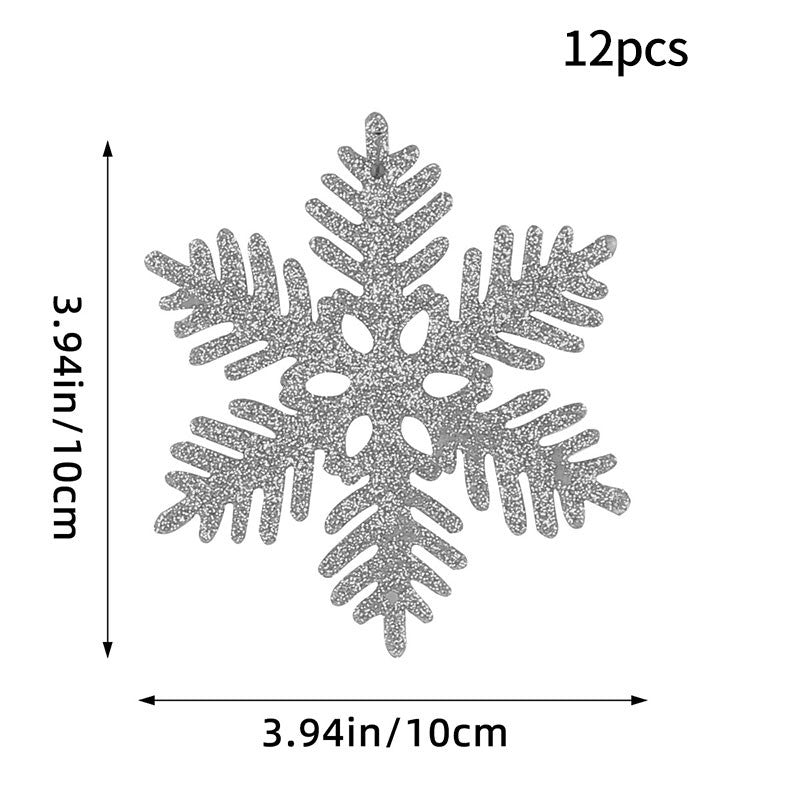 12PCS Pink Glitter Plastic Snowflake Decorations 10cm Christmas Tree Hollow Snowflake Pendants New Year Party Festival Supplies