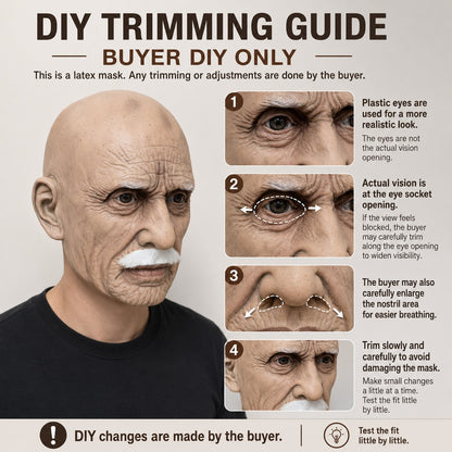 Realistic Full Head Latex Mask with Beard for Men Halloween Costume Party Prop Old Man Cosplay Headgear