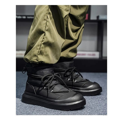 Work Style Snow Boots for Men Women Plus Fleeces Warm Winter Boots High Top Thick Soled Lace Up Black Plush Couple Cotton Shoes