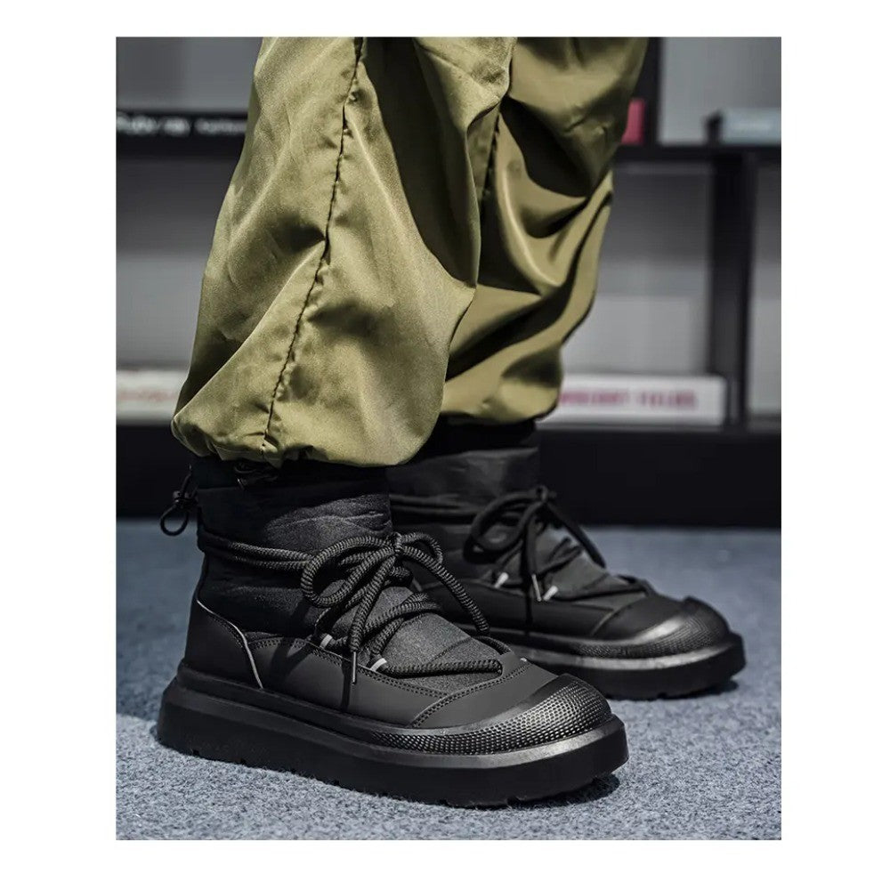 Work Style Snow Boots for Men Women Plus Fleeces Warm Winter Boots High Top Thick Soled Lace Up Black Plush Couple Cotton Shoes