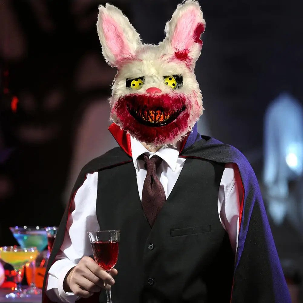 ? Halloween Party Cosplay Scary Bloody Bear Rabbit Mask Make-up Animal Plush Face Mask Props Headcover Masquerade Carnival Mask