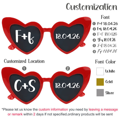 12-120Pcs Custom Wedding Sunglasses Personalised Heart Shaped Sunglasses Wedding Party Favors for Guest Date Initials Custom