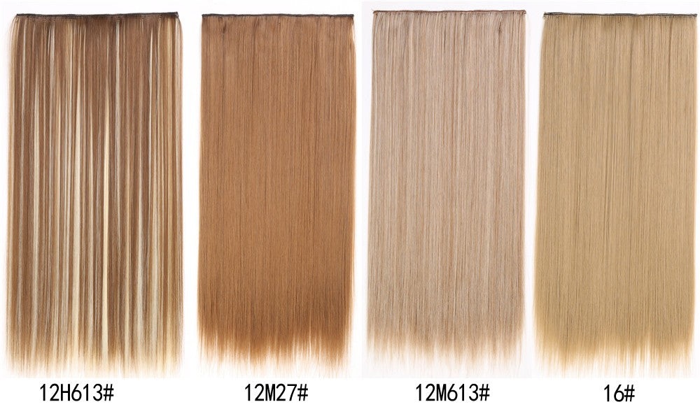 16 Presilhas em Apliques de Cabelo 60cm de Comprimento Liso Penteado Sintético Loiro Preto Perucas Resistente ao Calor Cabelo Falso 6Pçs/Conjunto