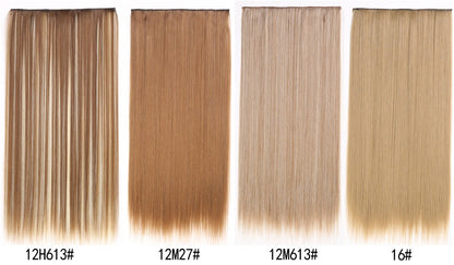 16 Presilhas em Apliques de Cabelo 60cm de Comprimento Liso Penteado Sintético Loiro Preto Perucas Resistente ao Calor Cabelo Falso 6Pçs/Conjunto