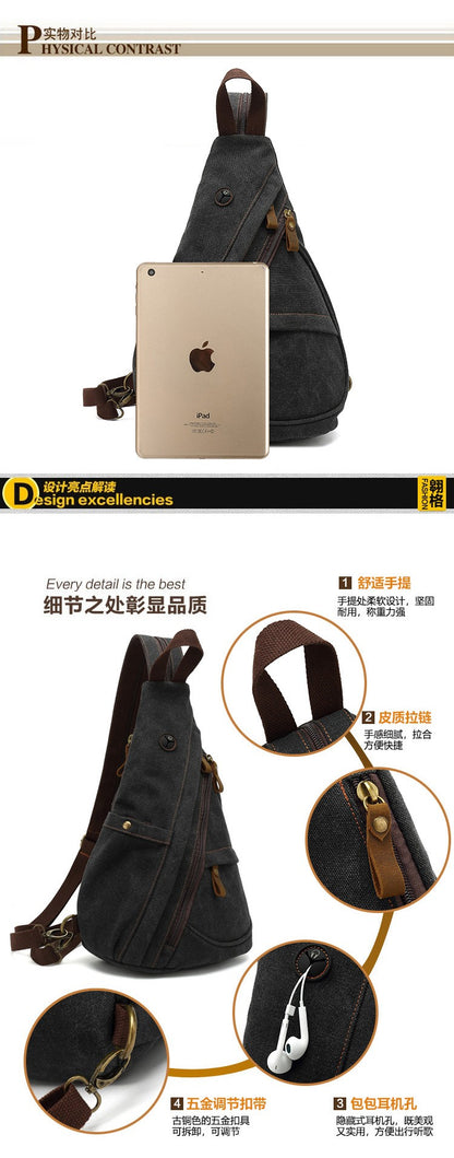 2024 new men's canvas chest bag large capacity leisure men's bag Single Shoulder Messenger Bag multi functional back backpack