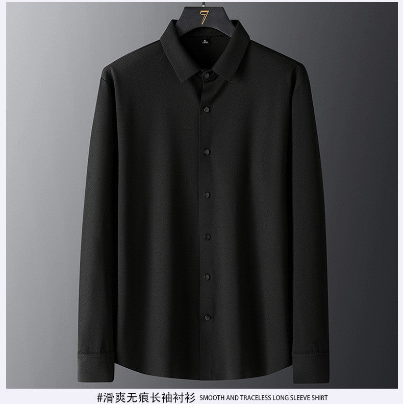 Stretch Elastic Stripe Men's Shirt Long Sleeve Classic Blouse Male Elegant Work Big Size Plus Large High Quality Ice Silk Social