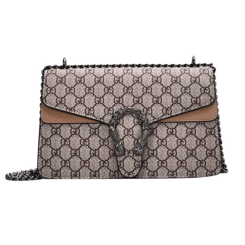 Women Stylish Retro Print Shoulder Crossbody Bag Fashionable Chain Underarm Purse Medium Hardness Polyester Lining